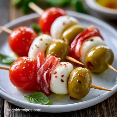 Easy Antipasto Skewers in 20 Minutes Recipe Card