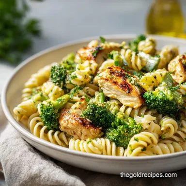 High Protein Chicken Broccoli Pasta in 25 Minutes Recipe Card