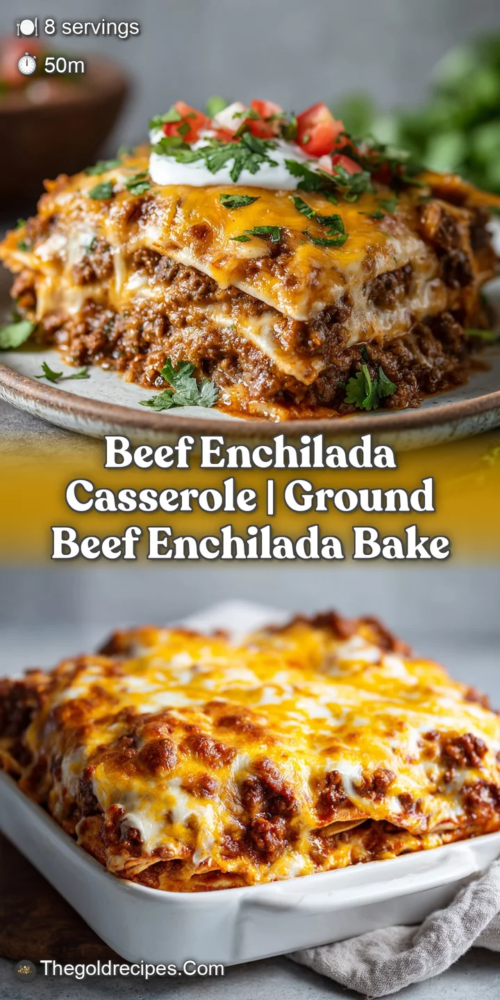 Close-up of gooey melted cheese stretching over savory seasoned beef and red chili sauce in a hearty casserole.