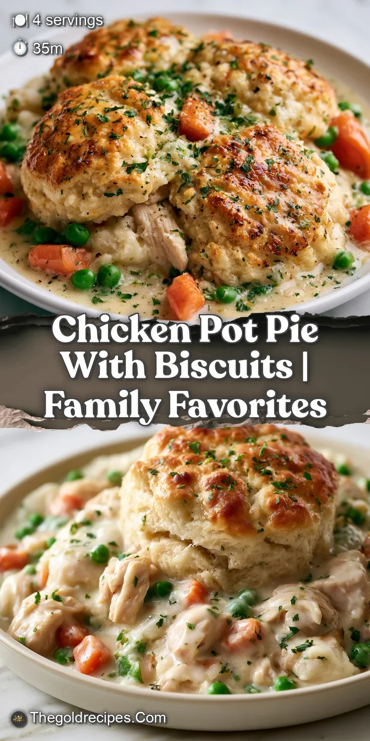 Close-up of a steaming, creamy chicken filling with bright carrots and peas under a buttery, golden-brown crust.
