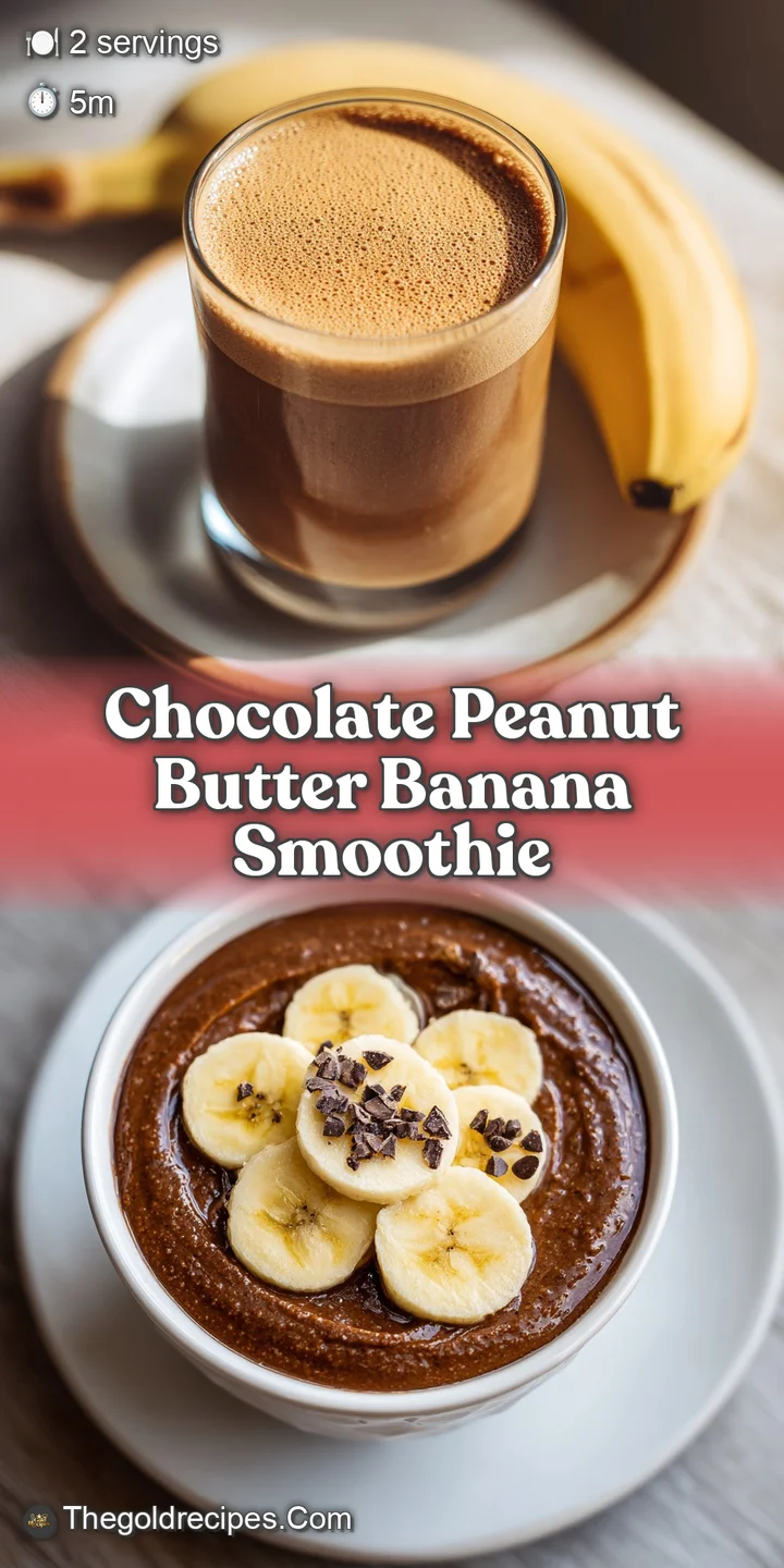 Close-up reveals a creamy chocolate smoothie with ribbons of peanut butter, promising a sweet, cool, and utterly indulgent...