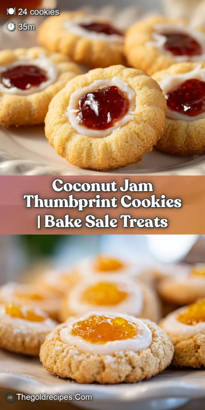 Close-up of a buttery cookie featuring a deep crimson jam center and a toasted coconut crust with a crumbly texture.