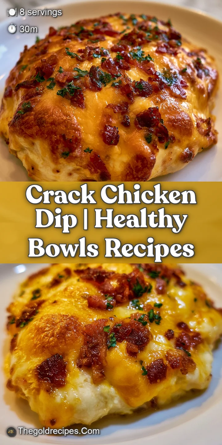 Close-up of a toasted cracker dipping into gooey, melted cheese with visible shreds of tender chicken.