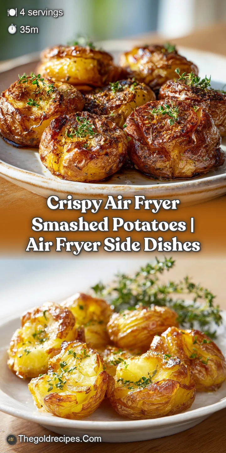 Close-up of a golden-brown, perfectly smashed potato revealing its fluffy interior, with a sprinkle of herbs and spices.