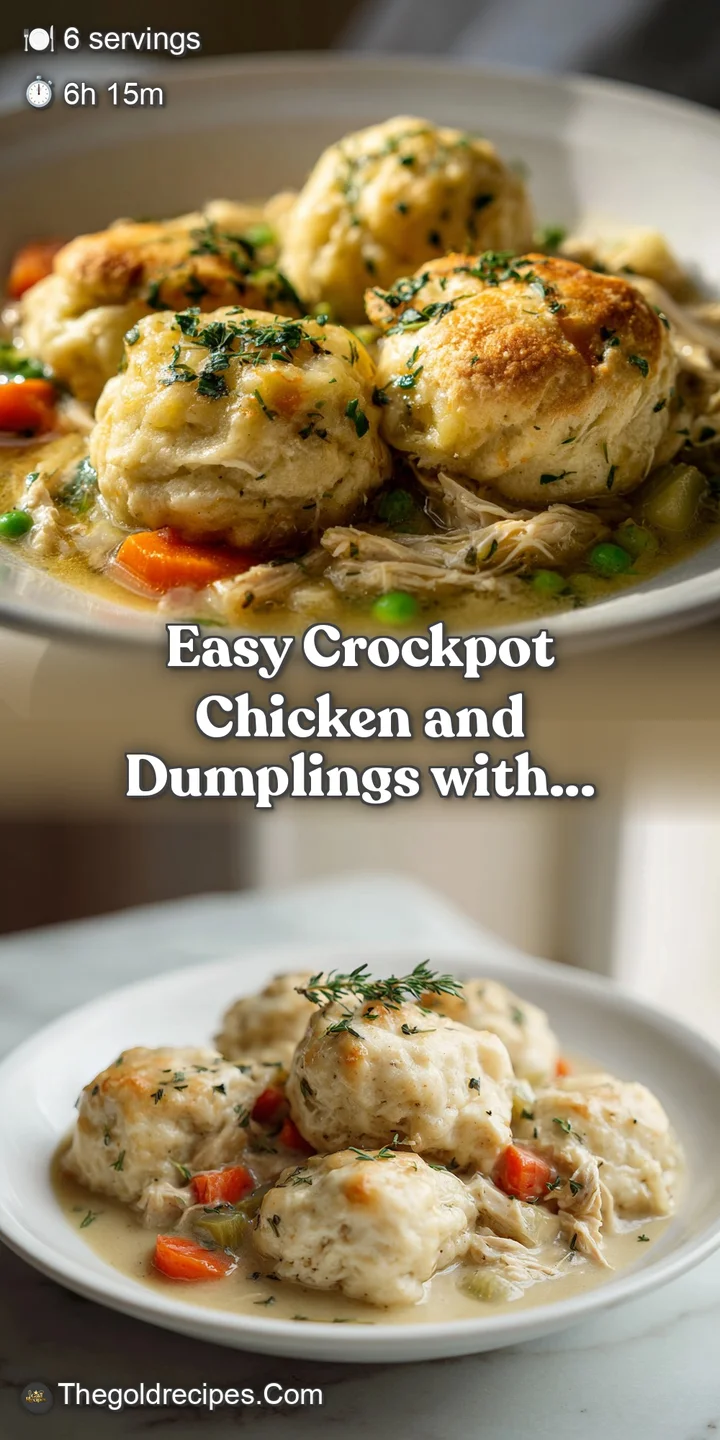 Close-up of tender chicken and soft dumplings bathed in a thick, ivory sauce. Steam rises, hinting at the warmth and comfo...