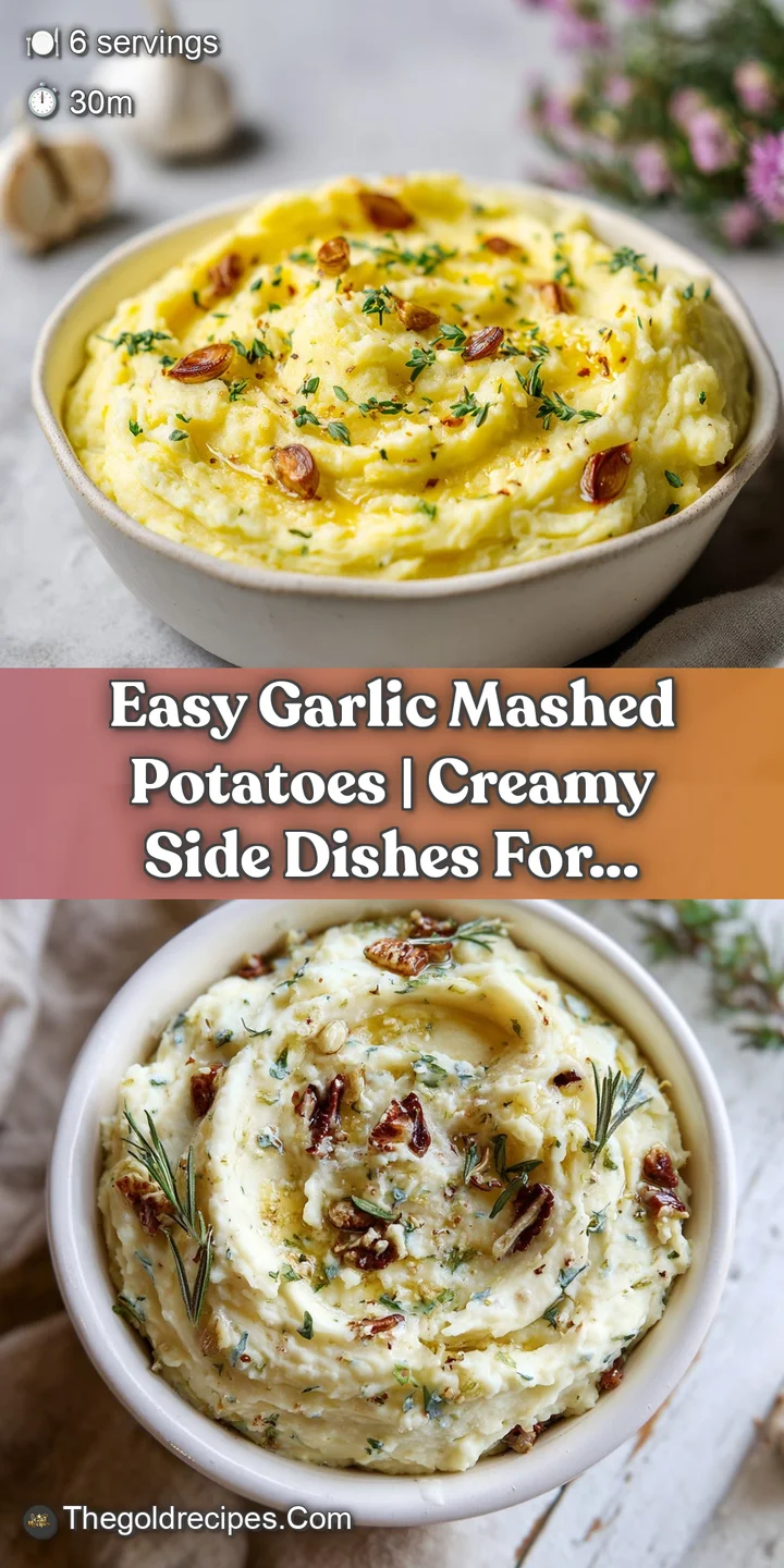 Close-up of creamy garlic mashed potatoes showing the fluffy texture, glistening melted butter, and vibrant specks of gree...