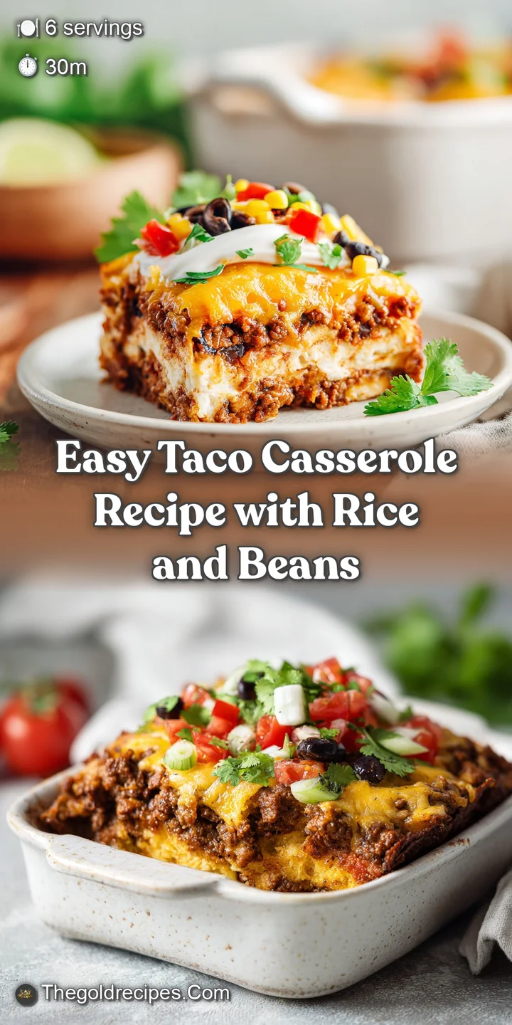 Close-up of a taco casserole showing layers of melted cheese, savory ground beef, and colorful toppings, promising a delic...