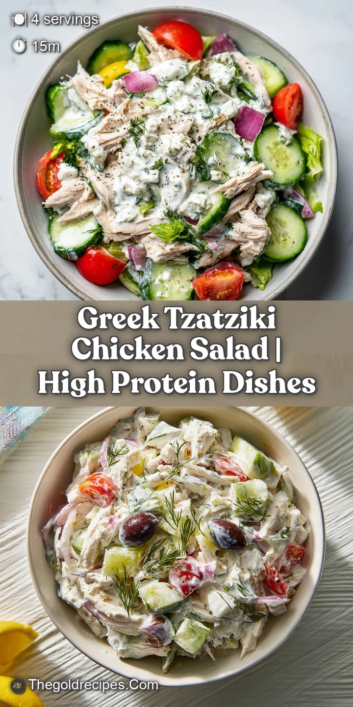 Close-up of shredded chicken salad, creamy and cool, with crisp cucumber shreds and fresh dill sprigs.