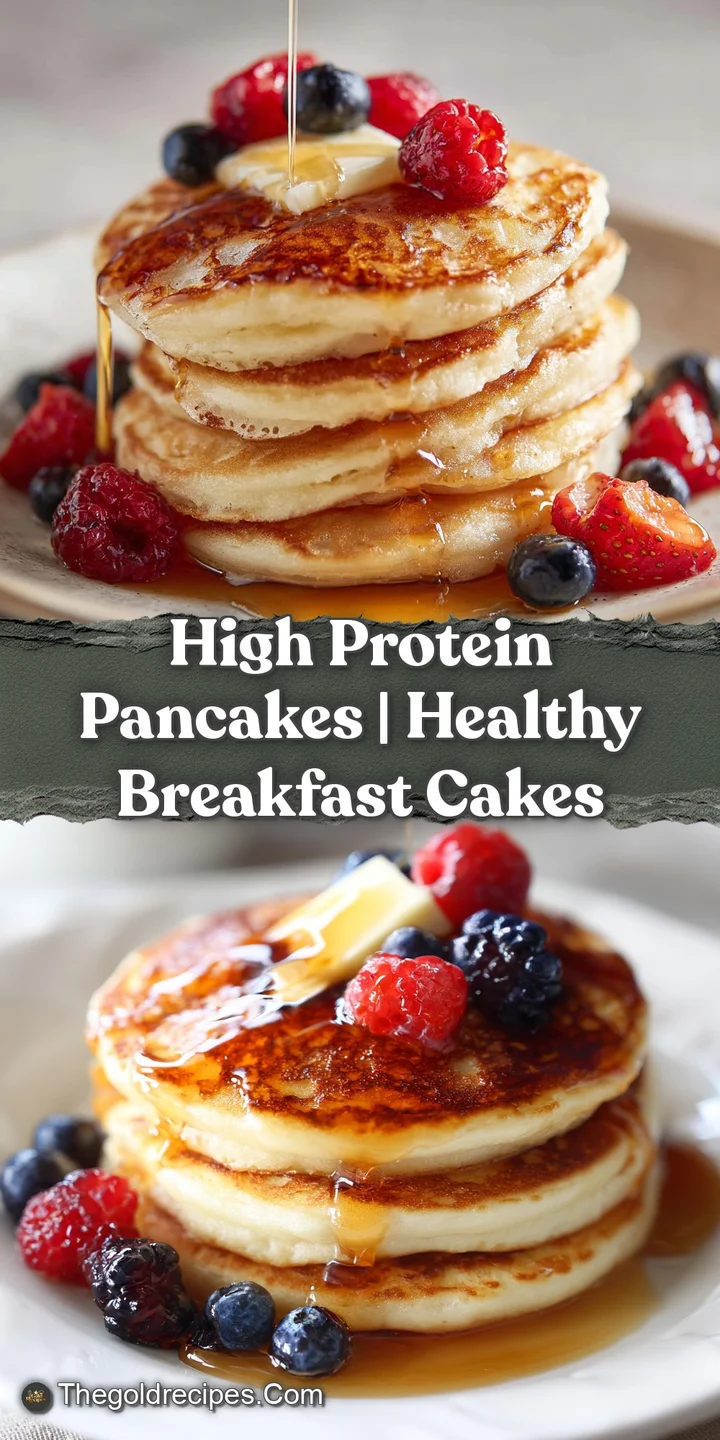 Macro shot of amber maple syrup cascading down a stack of fluffy golden pancakes with a dollop of whipped cream.
