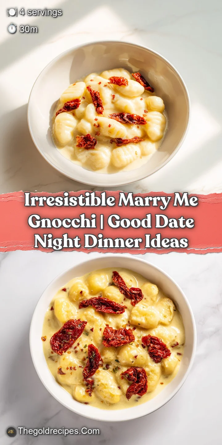 Close-up of tender gnocchi coated in a glossy, creamy red pepper sauce with chewy bits of sun-dried tomatoes.