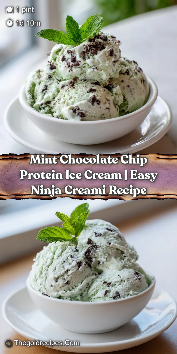 Close-up of mint chocolate chip ice cream showing creamy, light green texture and contrasting dark chocolate chunks. Icy c...