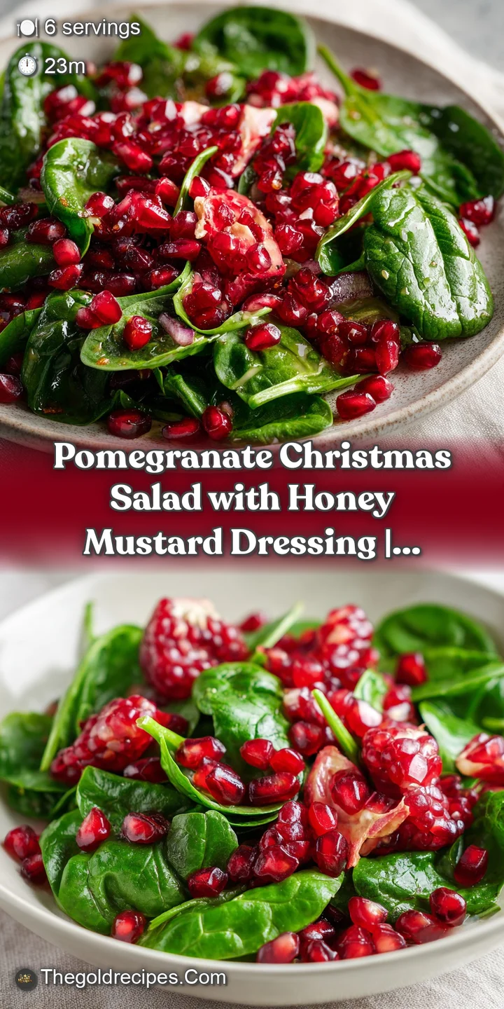 Close-up of ruby red pomegranate seeds and crisp salad greens glistening under a light honey mustard dressing.