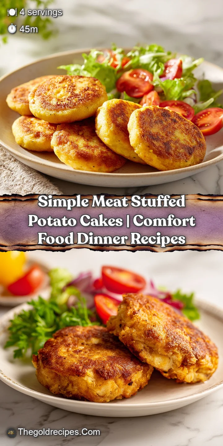 Close-up of a fluffy potato cake's golden crust yielding to a rich, savory meat filling.