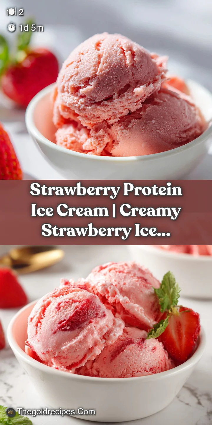Close-up of a spoonful of frozen creamy pink dessert studded with bright red strawberry chunks, suggesting a light and fru...