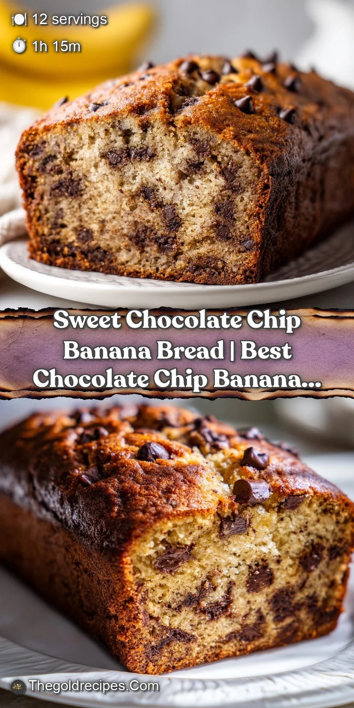 Close-up of a tender banana bread crumb with gooey, melted chocolate chips glistening in the light.