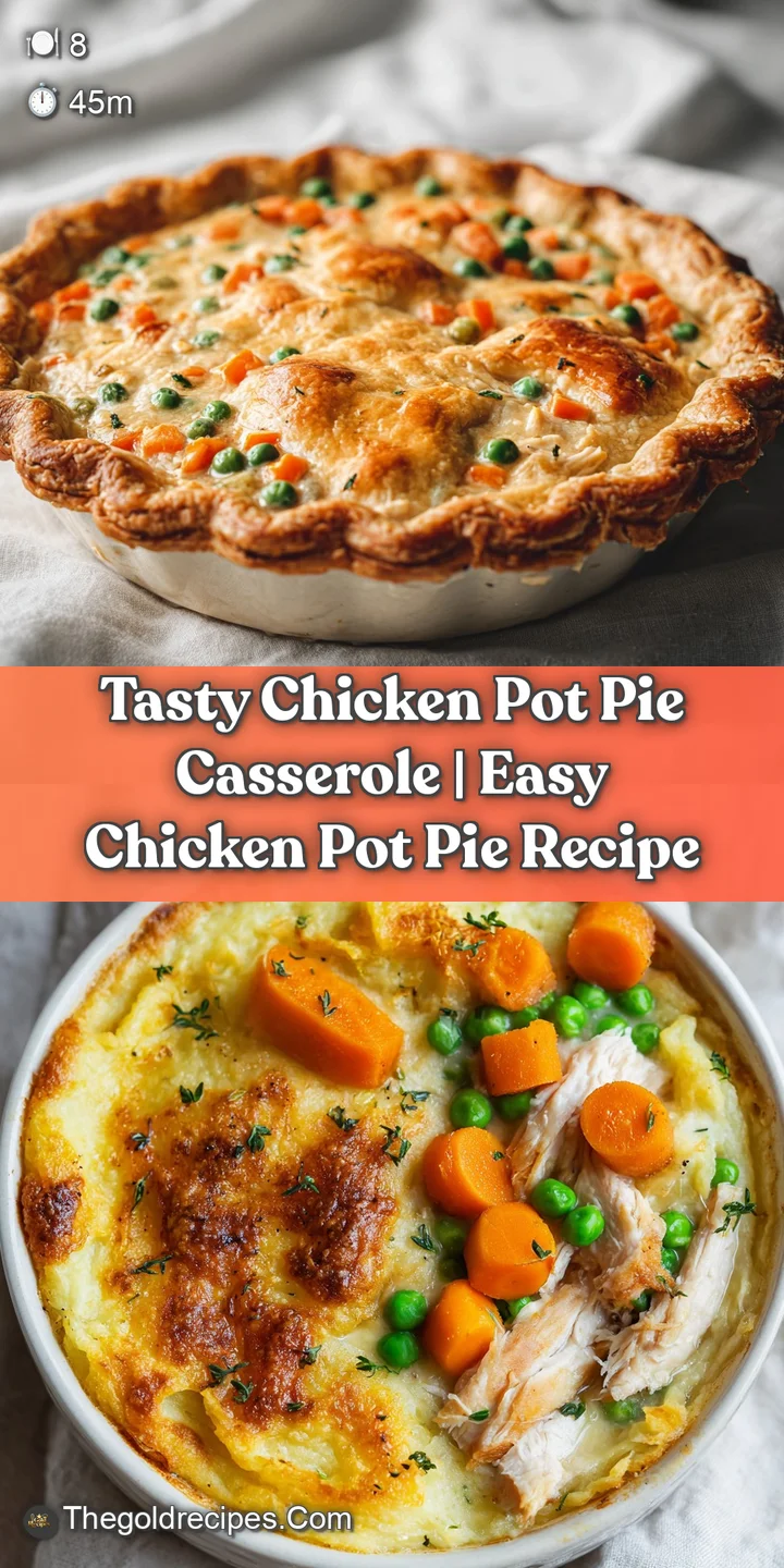 Close-up of a flaky golden crust breaking to reveal steaming chunks of chicken, peas, and carrots in rich gravy.