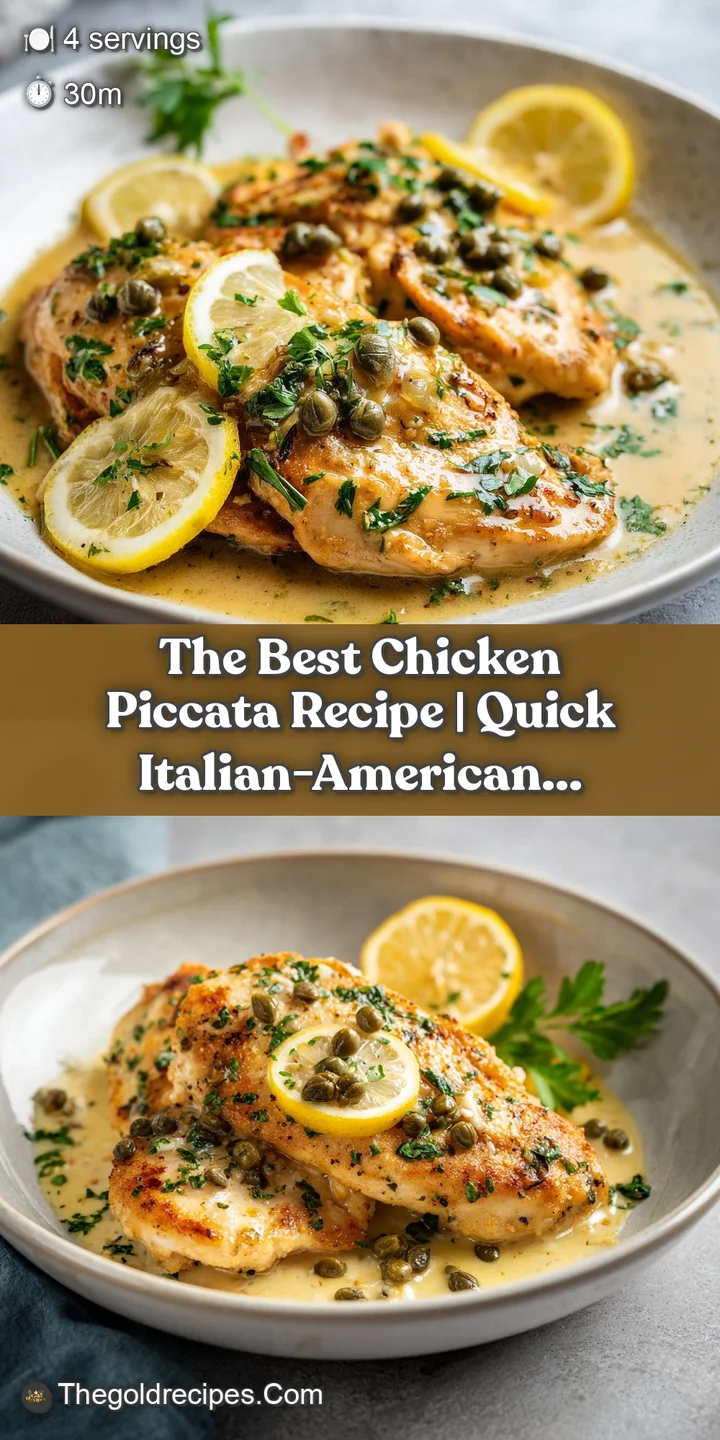 Close-up of tender, seared chicken bathed in a glossy lemon-butter sauce with capers and herbs.