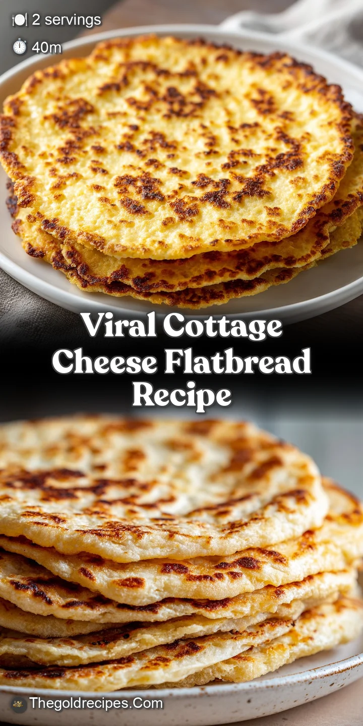 Close-up of golden, bubbly flatbread. Cottage cheese filling is creamy and inviting. Herbs are baked in, adding specks of ...
