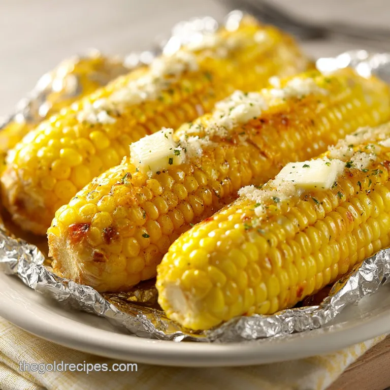 Buttery, bright yellow corn on the cob, steaming gently on a white plate. Sprinkled with herbs and ready to be enjoyed.