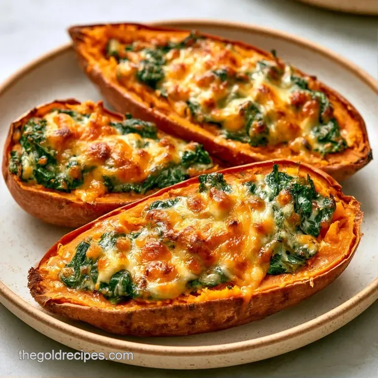 Two halves of roasted orange tubers topped with dollops of white cream and chives on a matte black ceramic plate.