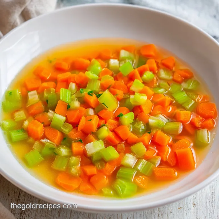 Four white ceramic bowls filled with yellow broth and bright greens, arranged on a rustic wooden dining table.