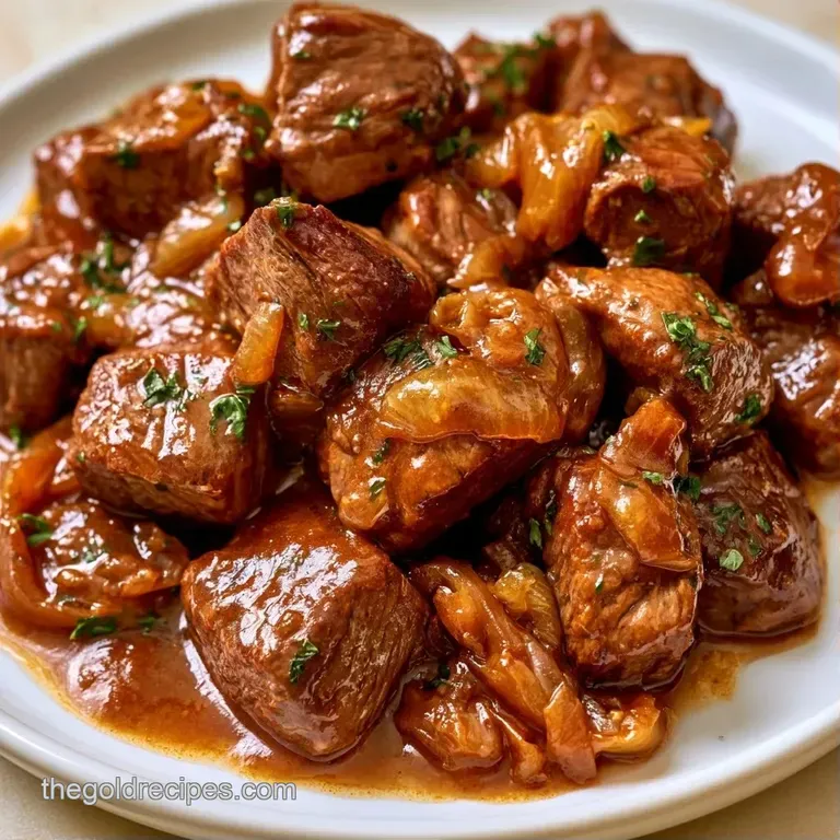 Slices of juicy beef on a white ceramic plate, surrounded by vibrant carrots and a drizzle of glossy dark sauce.