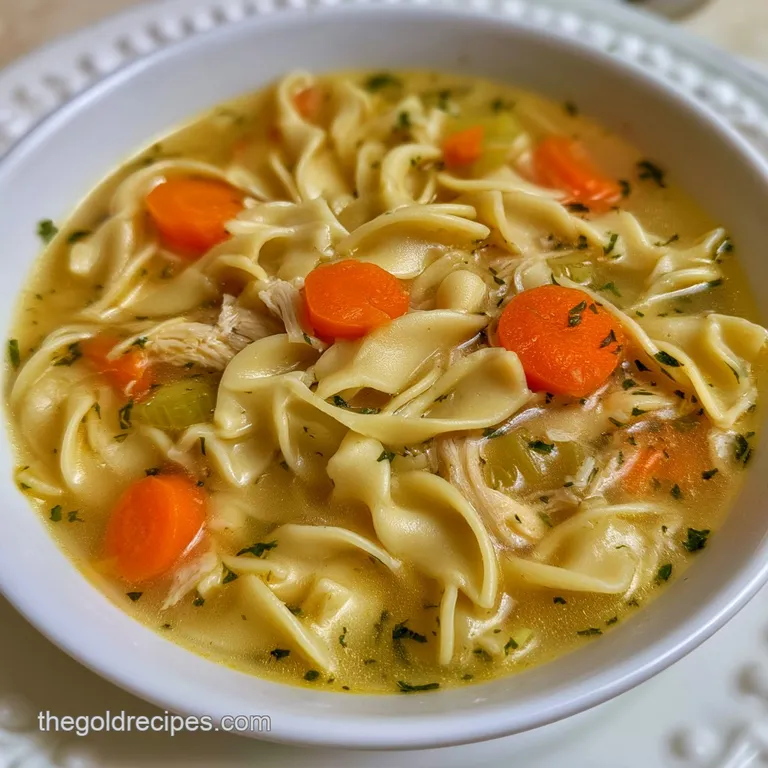 A steaming white ceramic bowl of rich, creamy chicken soup garnished with bright green parsley and cracked pepper.