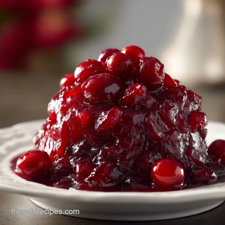 A delicate swirl of ruby-red cranberry sauce served in a small white ramekin, topped with fresh orange peel.