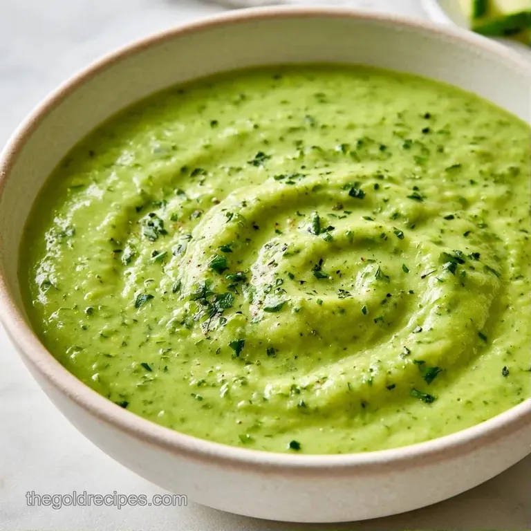 A pale green puree in a wide bowl accented by golden toasted croutons and a sprig of mint on a linen napkin.