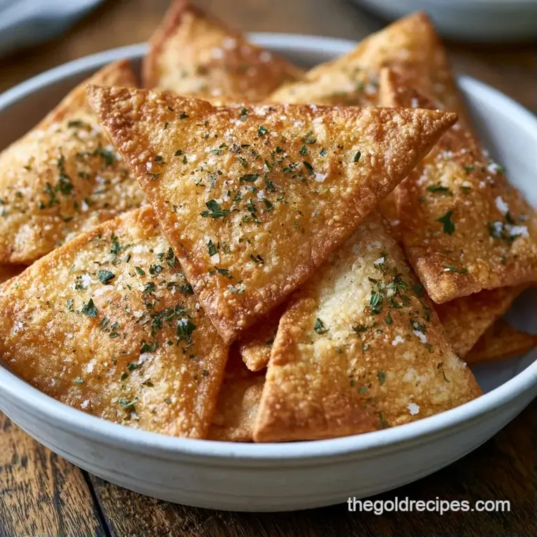 A white ceramic bowl of toasted pita triangles surrounding creamy hummus topped with olive oil and paprika.