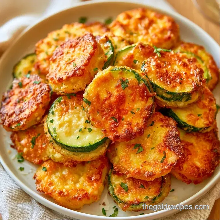 Neatly arranged roasted zucchini rounds on a white ceramic plate, finished with a dusting of aged parmesan.