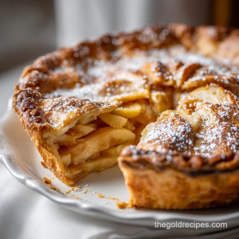 A slice of warm apple pie, with tender filling and a dusting of cinnamon, artfully plated.