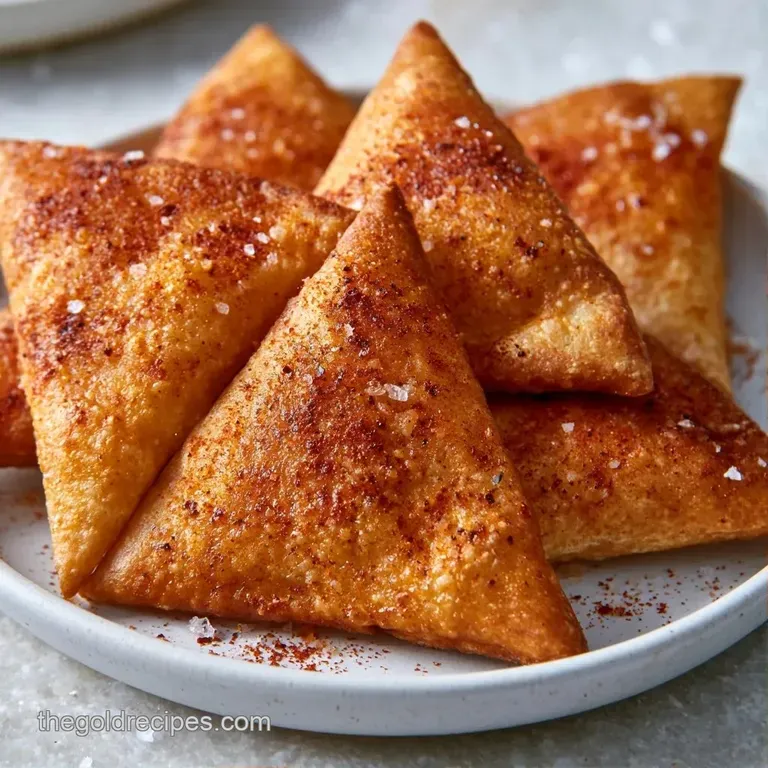 Crispy triangular chips arranged in a ceramic bowl next to a smooth dip of hummus garnished with olive oil.
