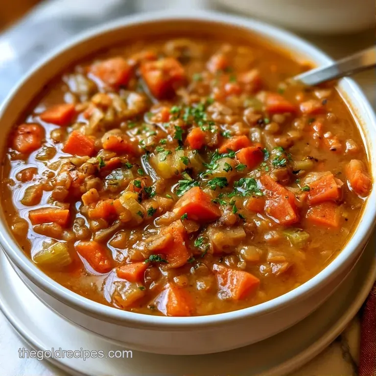 Thick brown stew in a white ceramic bowl, garnished with a dollop of sour cream and fresh sprigs of parsley.