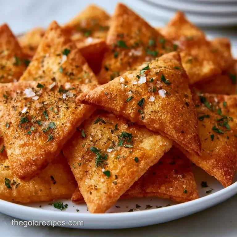Triangle-shaped toasted chips arranged neatly around a creamy hummus dip topped with a swirl of olive oil.