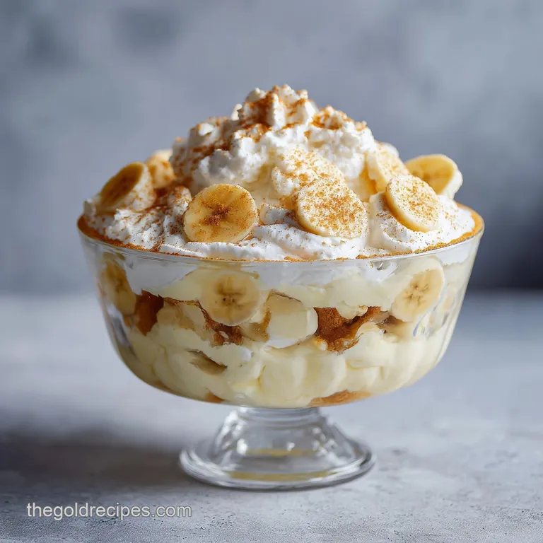 A single serving of smooth banana pudding, topped with fluffy meringue peaks.