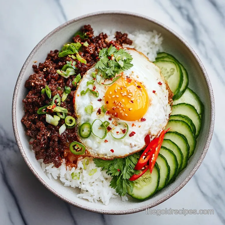 A perfectly portioned bowl showcasing glossy, rich beef atop fluffy rice, garnished with sesame seeds.