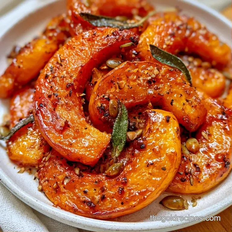 Vibrant orange squash cubes elegantly piled on a ceramic platter, glistening under a sweet, golden maple syrup glaze.
