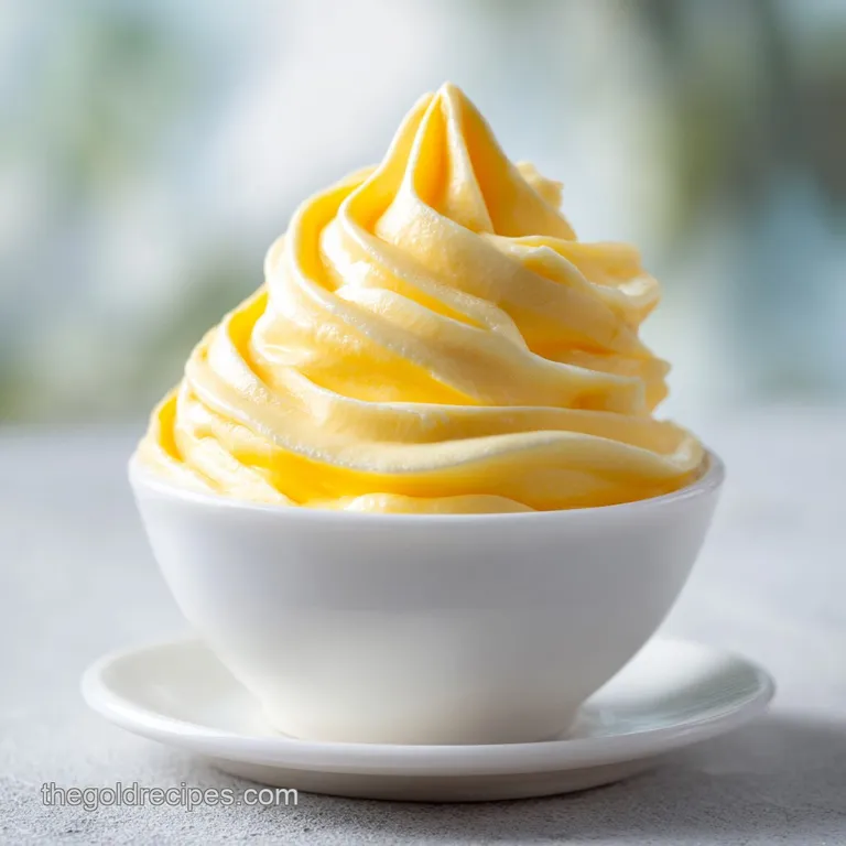 A single serving of a light yellow frozen treat in a clear glass, topped with snow-white coconut. A tropical dream!