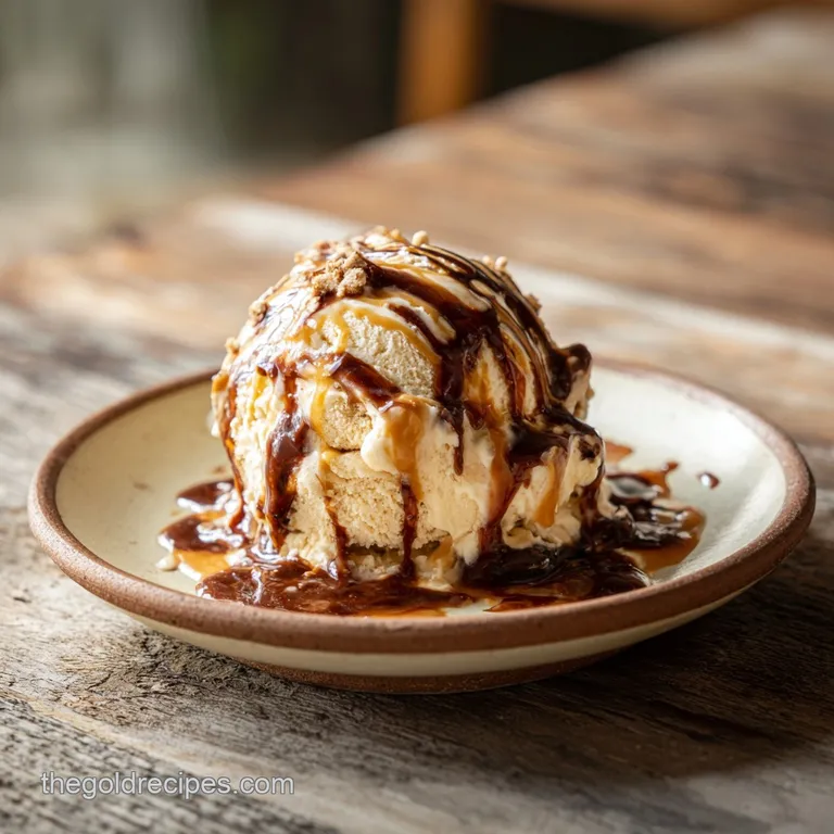 Scoop of light, airy protein ice cream in a glass bowl, drizzled with chocolate sauce and sprinkled with mini chocolate ch...