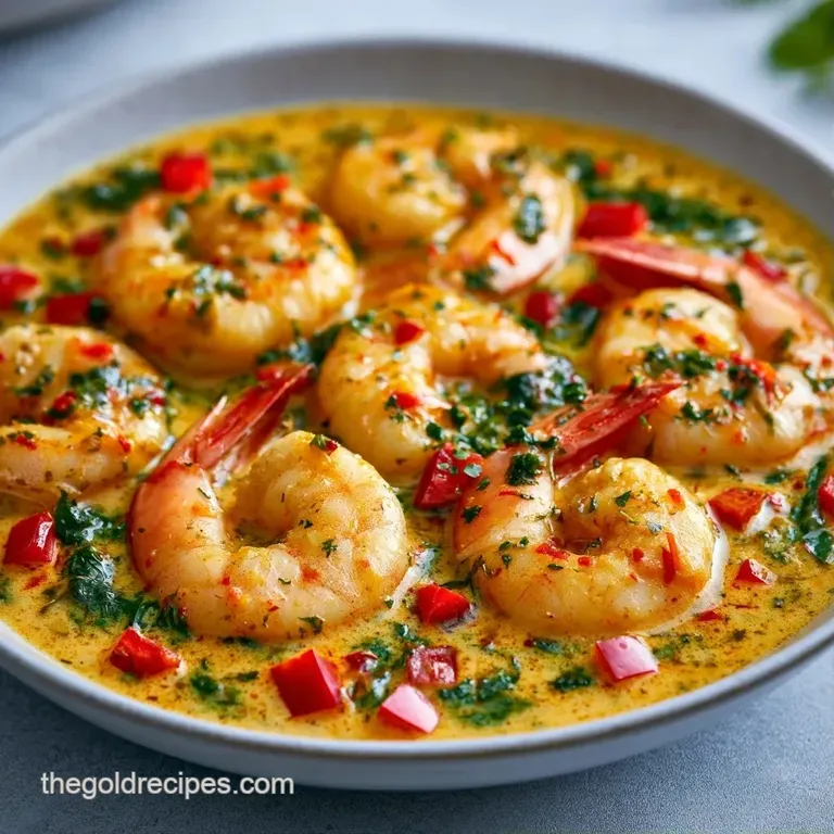A shallow white bowl of creamy orange curry topped with fresh cilantro and sliced red chilies beside a lime wedge.