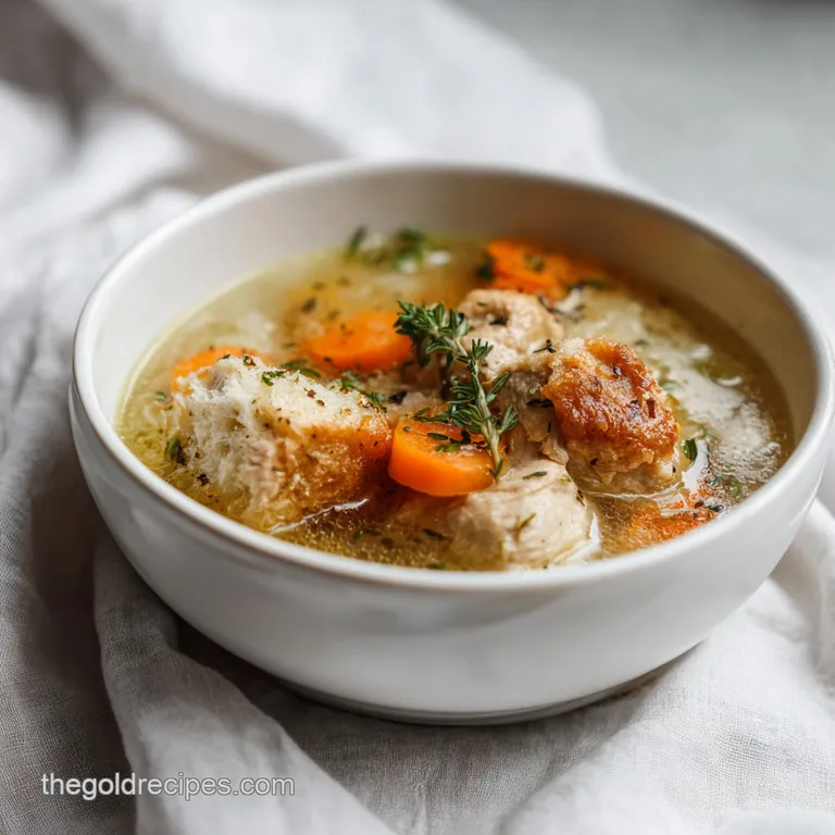Creamy tomato soup, garnished with fresh green herbs, served with crusty bread.
