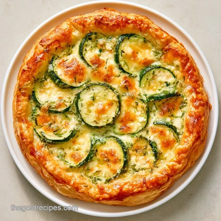 A neat slice of savory tart on a white ceramic plate, garnished with fresh thyme and a sprinkle of black pepper