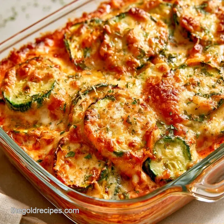 A square slice of golden cheesy vegetable bake on a modern plate, garnished with a sprig of fresh green parsley.