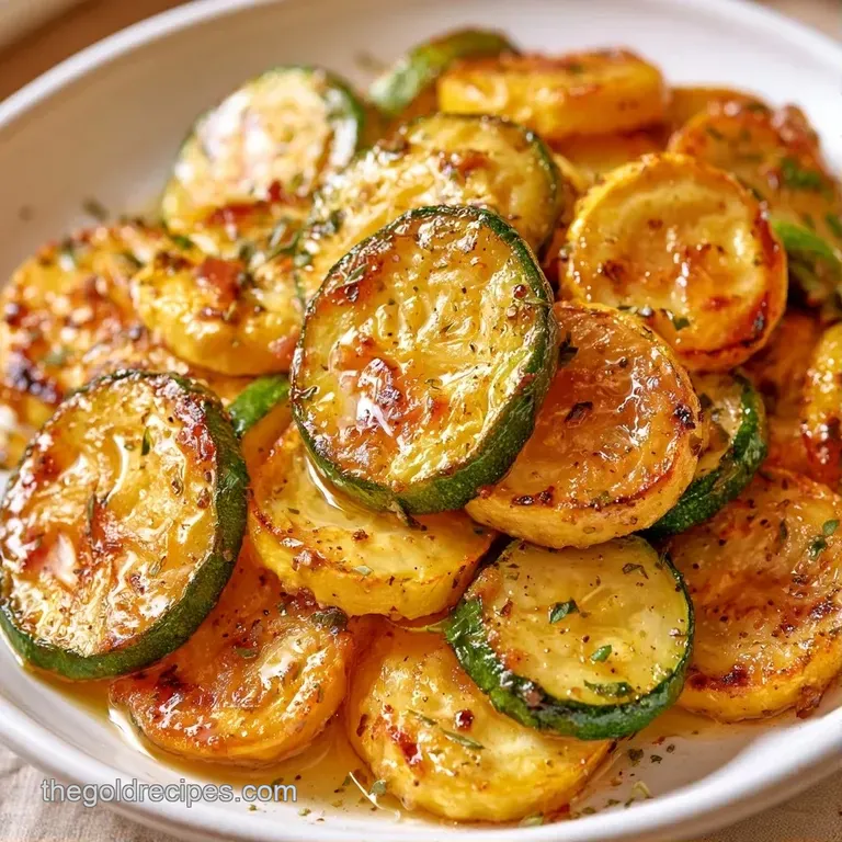 A neat square slice of cheesy baked vegetables served on a white ceramic plate with a sprig of fresh parsley.